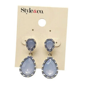 Style & Co Blue Acrylic Rhinestone Teardrop Dangle Drop Earrings Retro